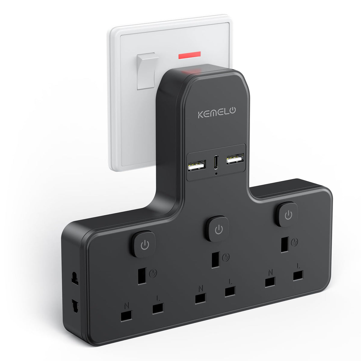 Multi Plug Adapter (3250W/13A), Plug Extension Socket with 3 USB, 3 Way Plug Adapter UK Built-in with Independent Switches,Wall Plug Extender for