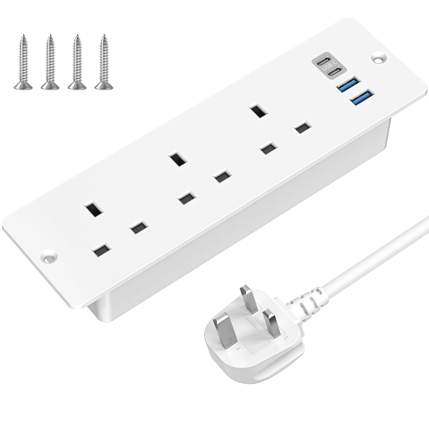 Desktop Power Strip with USB C, ANVODE 3 Ways Recessed Power Socket with 2 USB-A, 2 USB-C Ports, Hidden Desk Power Socket for Office Home Kitchen
