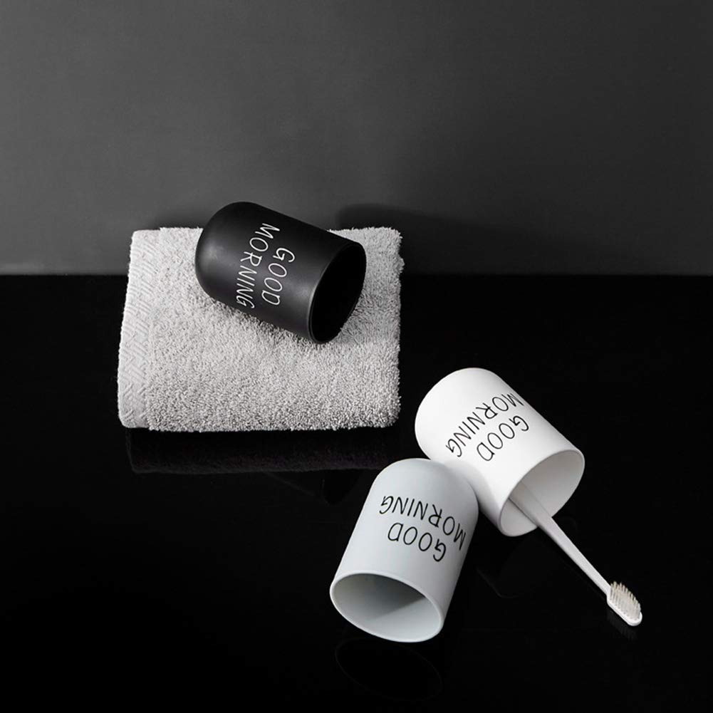 ALEOHALTER Toothbrush Holder, Good Morning Cup Toothbrush Cup, Home Travel Bathroom Washing Toothpaste Holder Plastic Tumbler Cup(White)