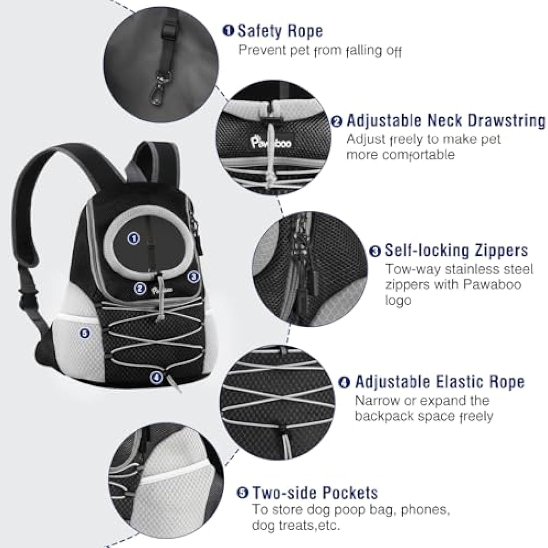Pawaboo Pet Dog Carrier Backpack Small Size, Small Puppy Dog Travel Carrier Front Pack, Small Breathable Dog Small Carrying Backpack with Safety Strips, Black