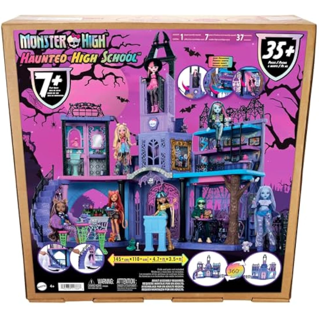 Monster High Doll House, Haunted High School Playset with 7 Play Areas and 35+ Storytelling Pieces including Furniture and Accessories