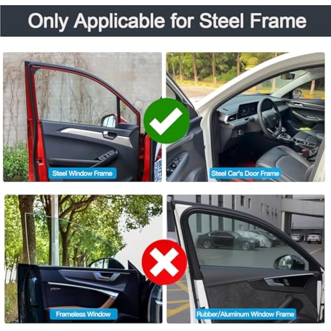 ZATOOTO Car Side Window Shades, Magnetic Car Sunshades for Blockout, Privacy, Opaque, Black, 2PCS