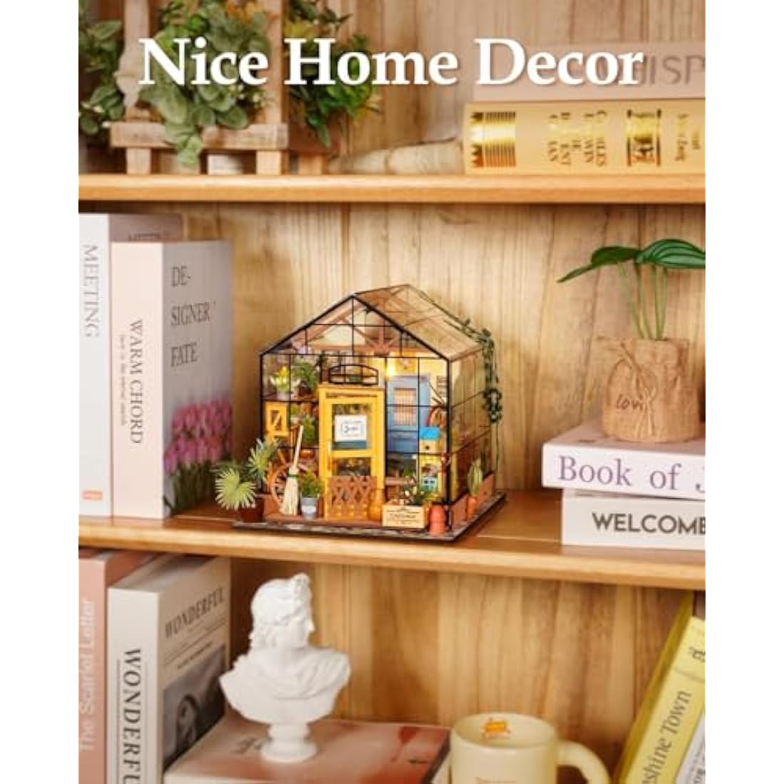 ROWOOD Doll House Kit Greenhouse, DIY Miniature Room with LED light, Wooden Model Building Kit for Adults, Cathy's Flower House for Christmas