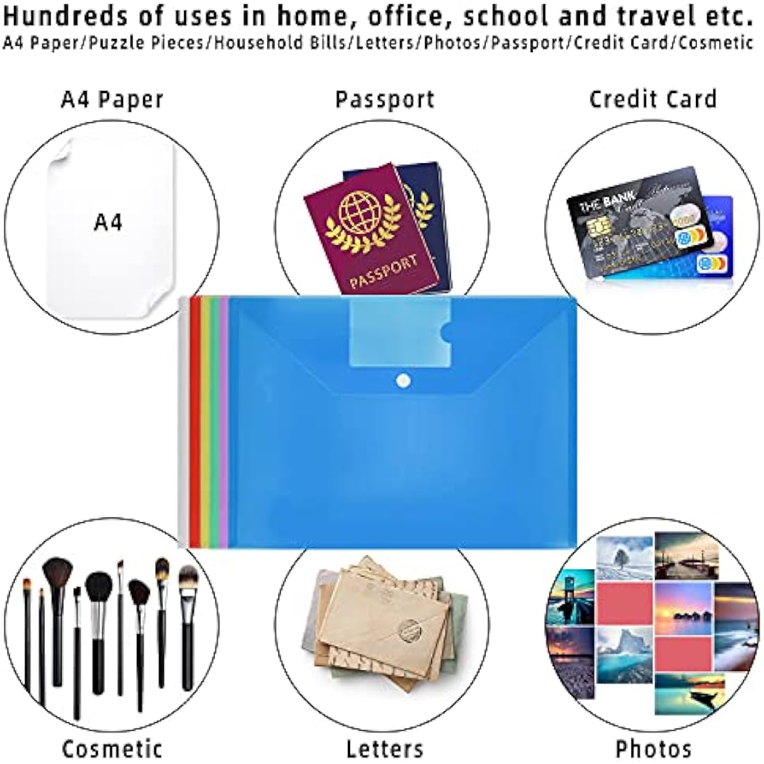 Plastic Wallets A4-30 Pack Plastic Folders Waterproof Document Wallet Files Folder Clear A4 Wallets with Popper Wallet for Home, School, Travel and Office Supplies Storage, Assorted Colours