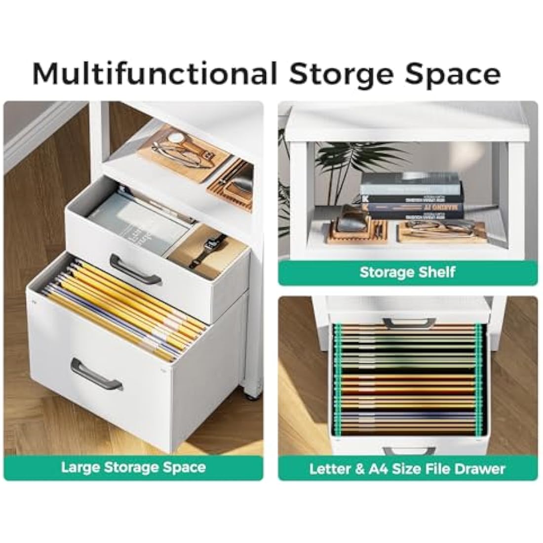 Coleshome Computer Corner Desk with Drawers, 140×70 cm L Shaped Office Desk with Power Outlet, Reversible Study PC Table with Storage for Bedroom, White