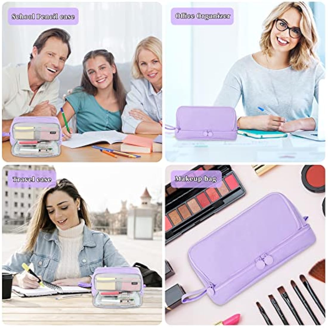 Tesmien Pencil Case, Large Pencil Case with 4 Compartments Stationery Organizer for Boys and Girls, Aesthetic Pencil Bag Suitable for Kids Teenagers Students Women Men, Purple