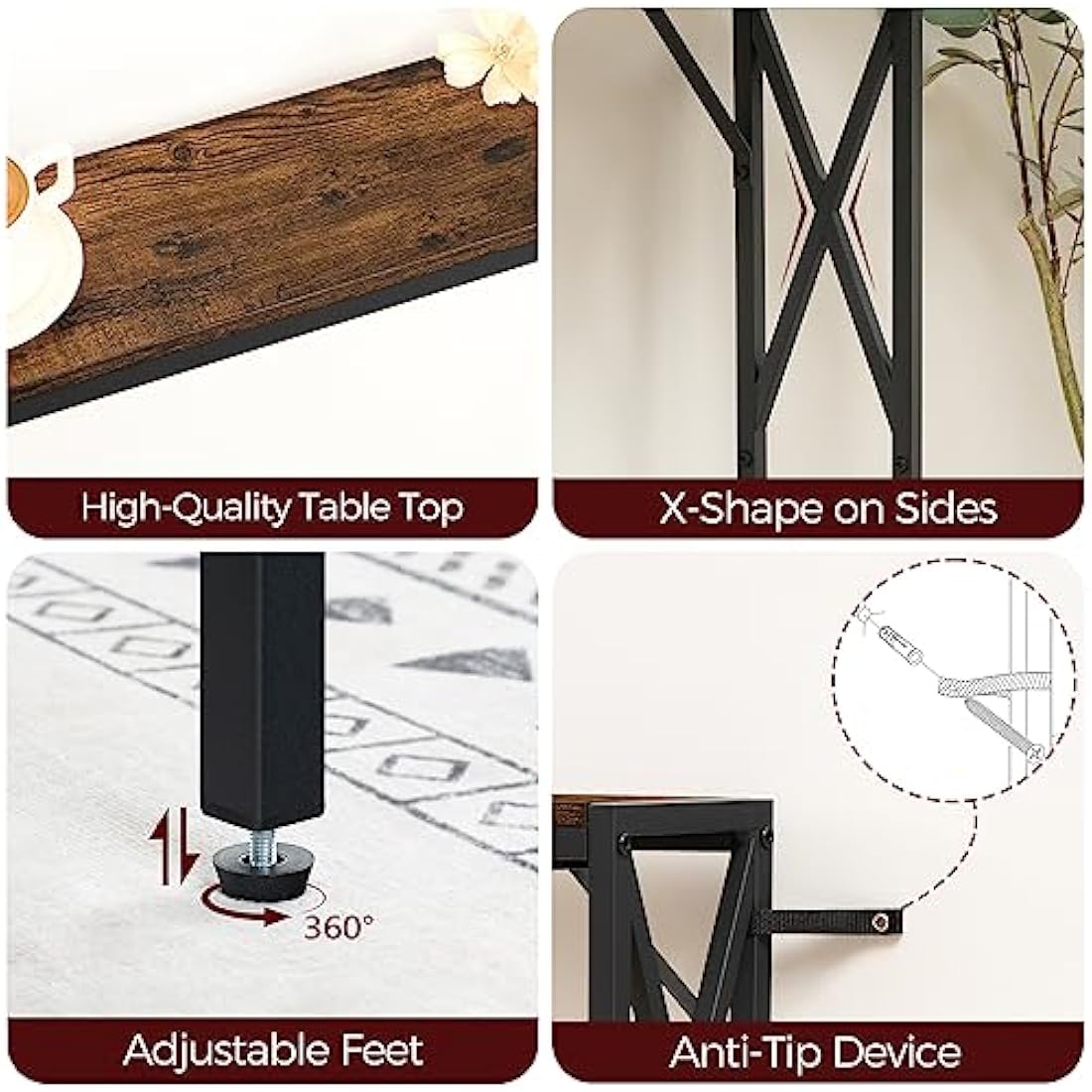 MAHANCRIS 2 Pack Console Table with Charging Station, 100 CM Narrow Sofa Table, Long Entryway Table, Hallway Table with USB Ports, Behind Couch Table with Power Outlets, Rustic Brown ACTHR151KE01S2VN1
