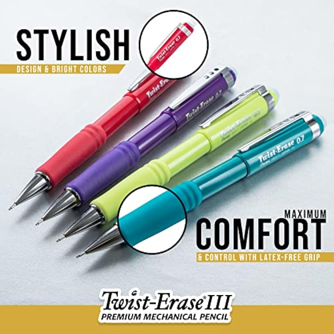 Pentel 0.5mm Twist Erase Mechanical Pencil (Pack of 12), QE515A,Black