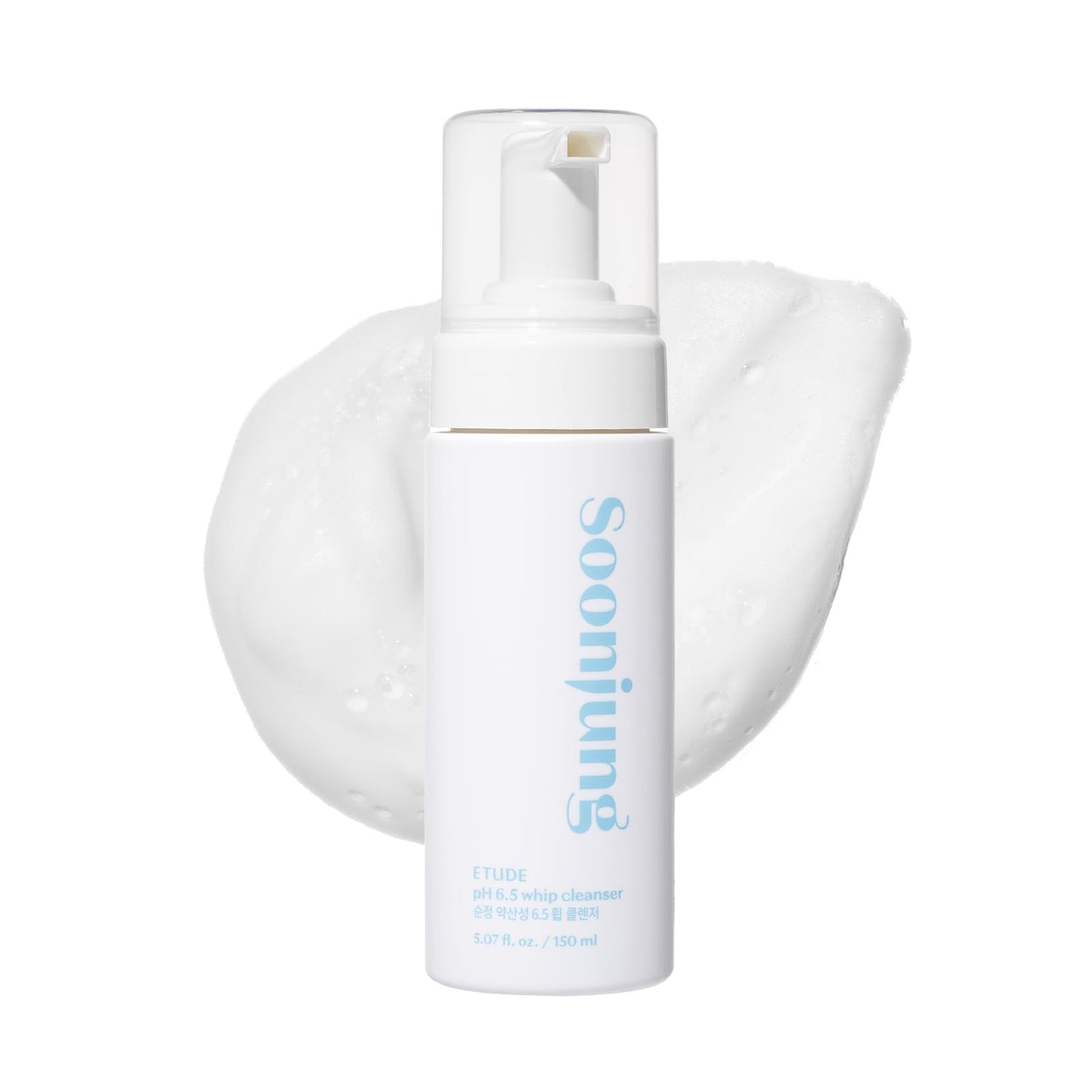ETUDE Soonjung pH 6.5 Whip Cleanser New, Face Wash for Sensitive Skin, Soft Bubble, Hypoallergenic Cleansing, Low pH Level, Fragrance-Free, Panthenol,