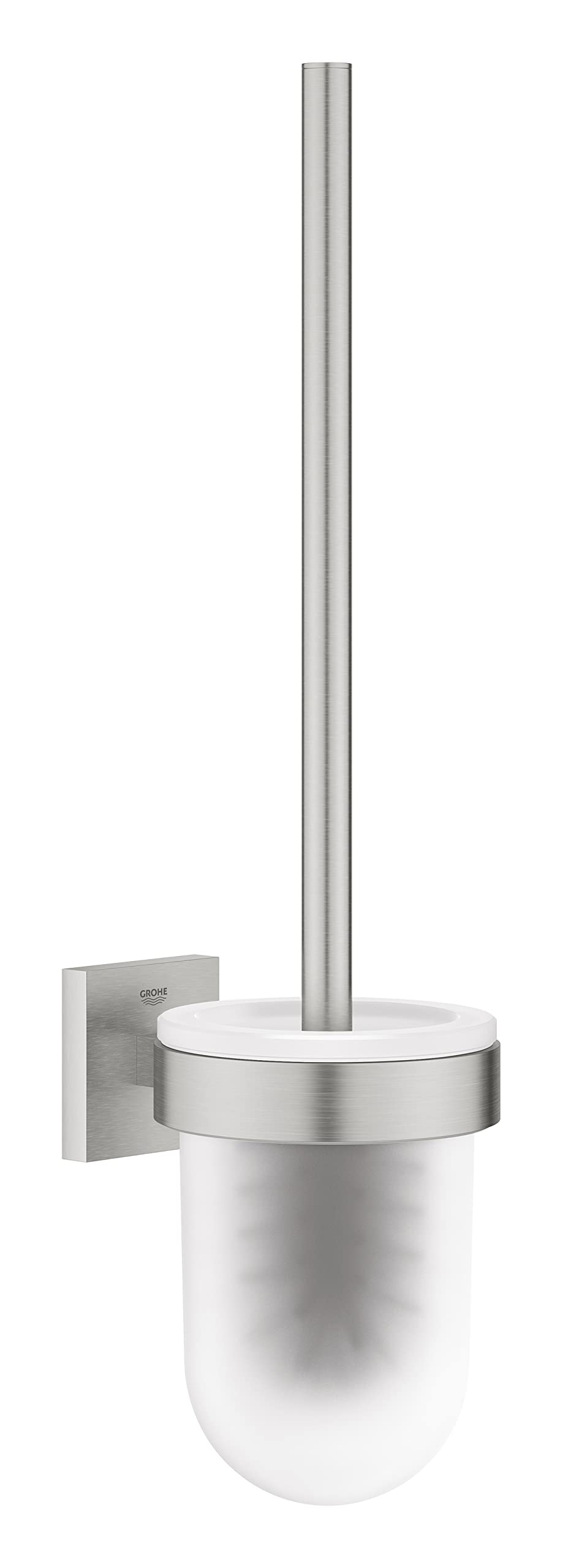GROHE Start Cube Toilet Brush Set (Material: Glass and Metal, Wall Mounted, Durable Sparkling Sheen, with Screws and Dowels), Size 399 mm, Easy to Fit