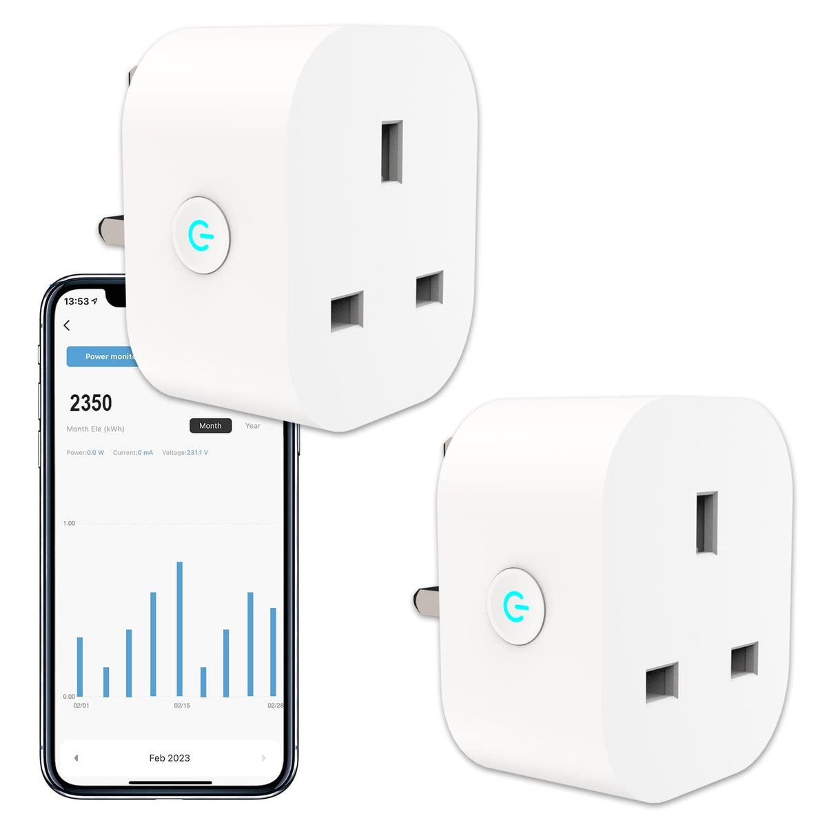 ANTELA Smart Plug with Energy Monitoring, Alexa Voice Control, 2,4GHz WiFi Plug, Smart Life APP Wireless Remote Control and Timer Function, Work with
