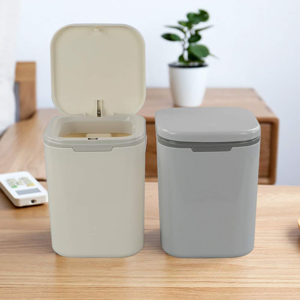Gitany Push-button Mini Desktop Dustbin with lid, Small Trash Bin (Gray)