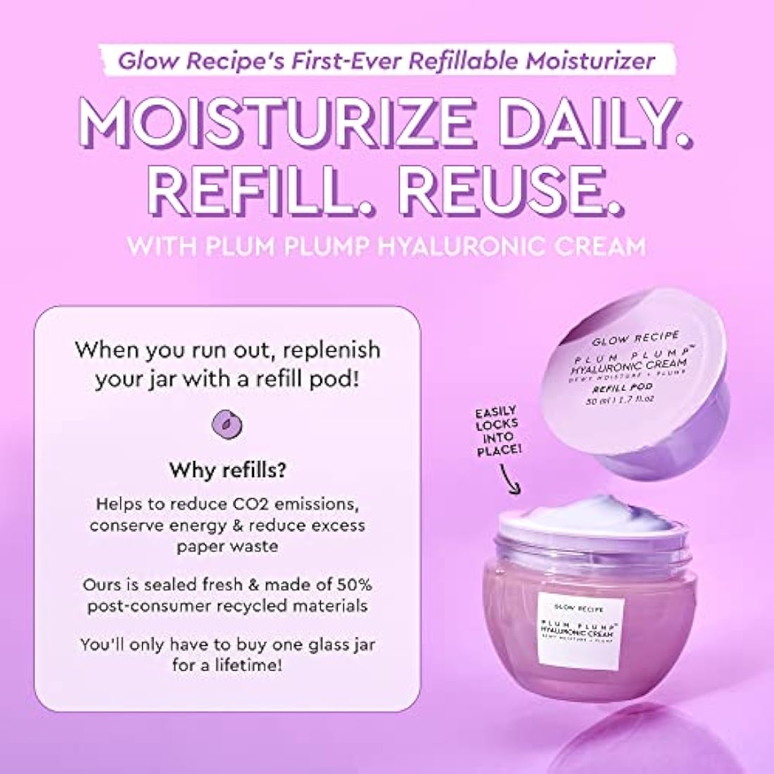 Glow Recipe Plum Plump Hyaluronic Acid Moisturizer Face Cream - Hydrating, Firming & Plumping Face Moisturizer for Dry Skin - Vegan Skin Care with Polyglutamic Peptides to Lock-In Moisture (50ml)