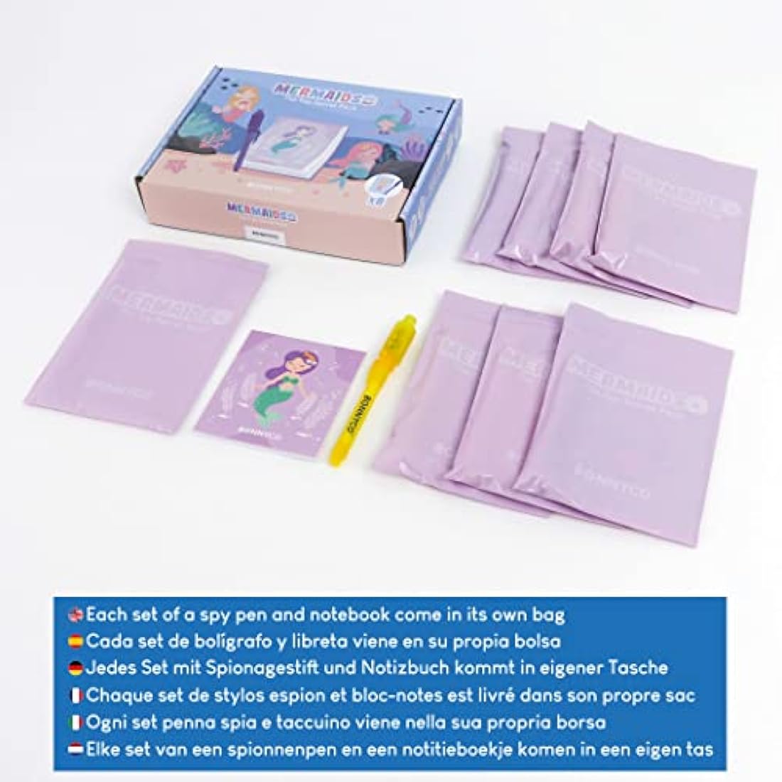 BONNYCO Invisible Ink Pen and Notebook, Pack 8 Mermaid Party Bags Filler & Pinata Toys | Mermaid Birthday Decorations | Stocking Fillers for Kids Birthday | School Prizes & Gifts for Children