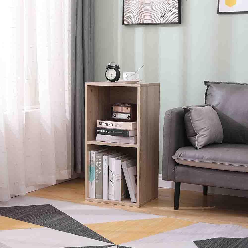 ETNIC ART Double Cube Furniture Storage Bookcase Shelf Oak 35 x 30 x 70 cm MDF Wood Shelf Design Office Entrance Living Room