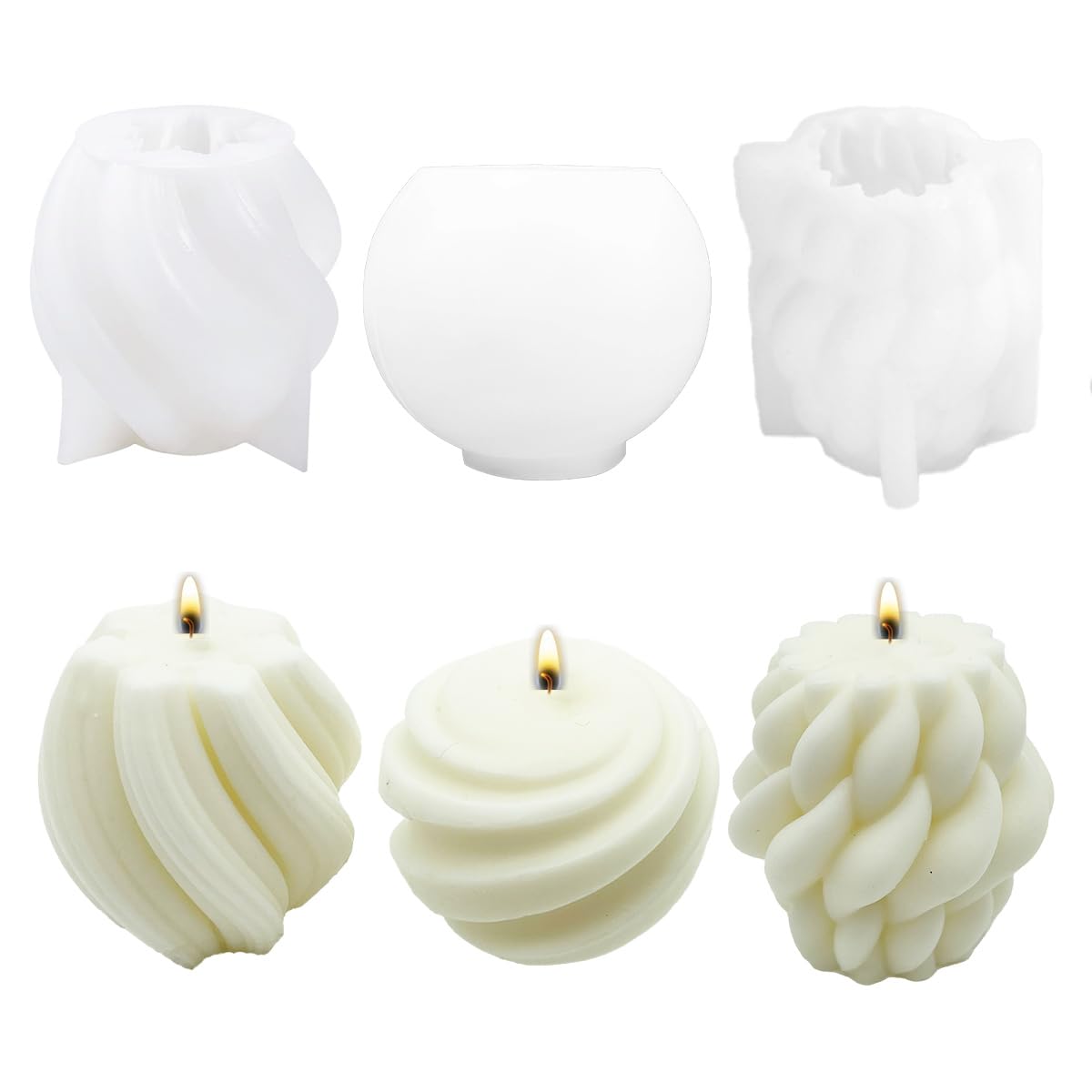 WYAHYQ 3Pcs Candle Mould Silicone Candle Mould for Candles Making Spiral Round Ball Candle Gifts for Women