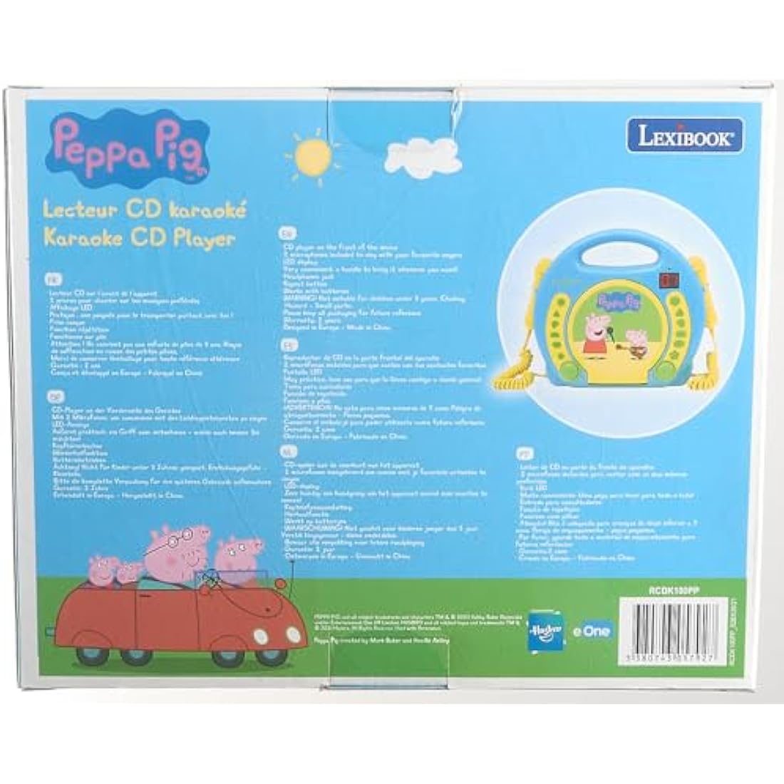 Lexibook, Peppa Pig, Portable CD player with Microphones, Music Player, Repeat and Programming, Karaoke, Headphones jack, Blue/yellow, RCDK100PP