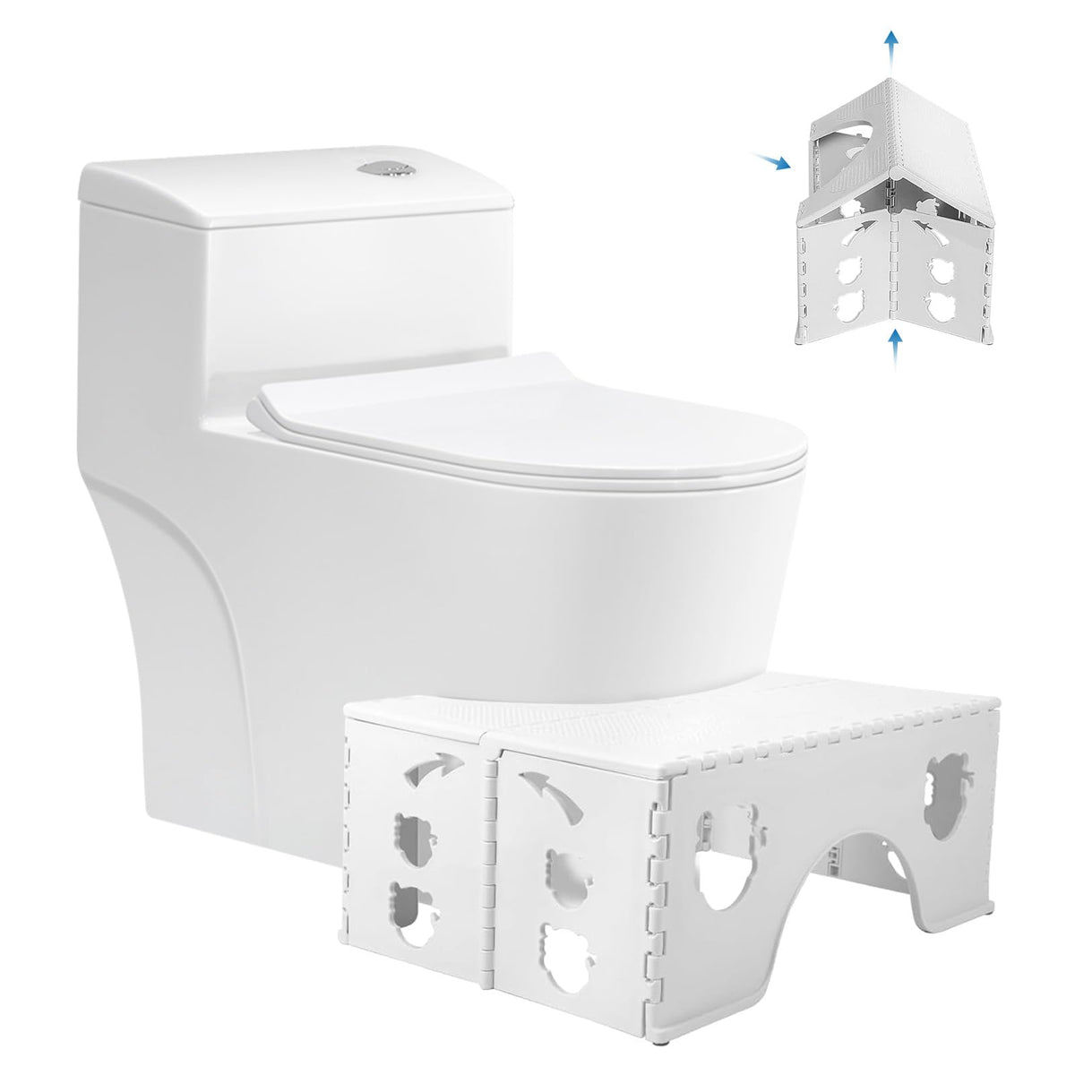 Foldable Toilet Stool, 7 Inch Ergonomic Bathroom Step Stool for Adults with Non-Slip Base, Space Saving Design, Healthy Squatting Position, Compact