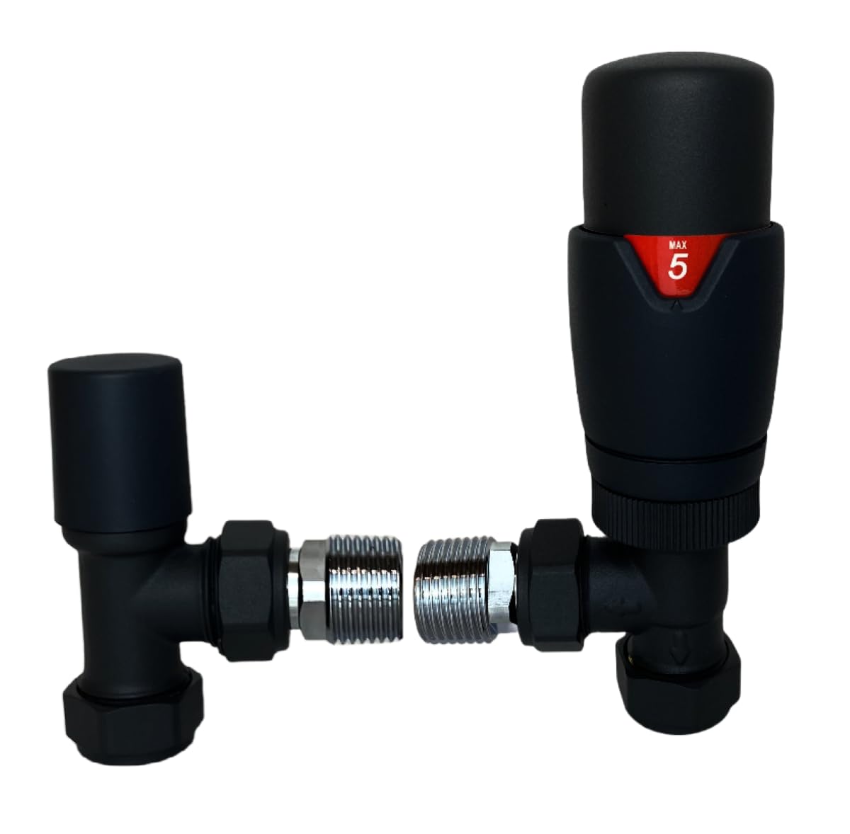 Oslo Black TRV Angled Designer TRV Thermostatic Radiator & Towel Rail Valve Radiator Towel Heater Valve