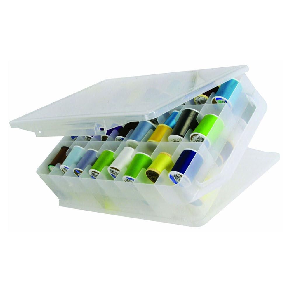 Himilucky Sewing Organiser Box, 46 Compartments Double Sided Portable Plastic Storage for Sewing Thread, Embroidery Thread, Craft Storage and Small