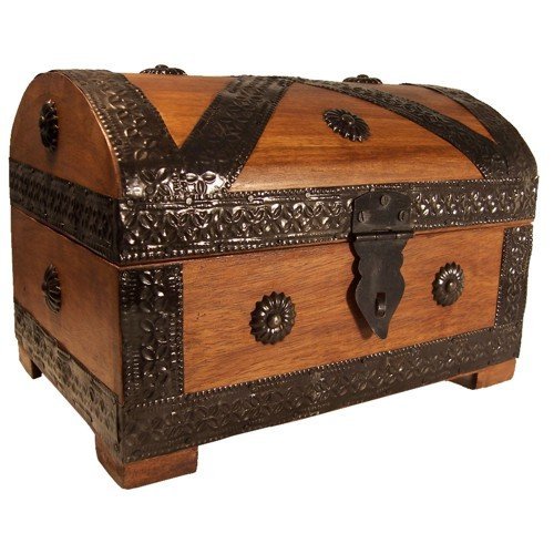 Pirate Chest 23 x 16 x 16 cm Light Brown Treasure Chest Look Solid Wood Storage Box
