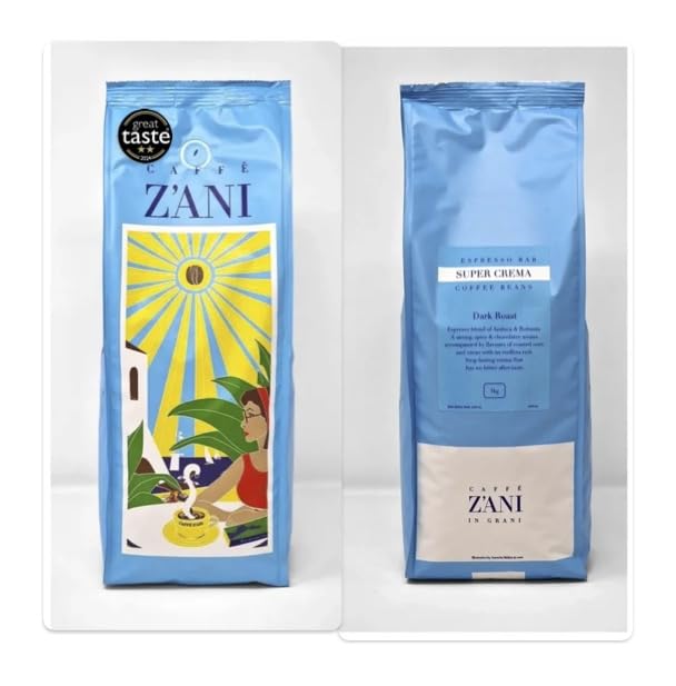 CAFF? Z'ANI SUPER CREMA Whole Espresso Coffee Beans 1kg | GREAT TASTE 2 STAR | Arabica/Robusta Italian Espresso Blend | Dark Roast Coffee Beans | for