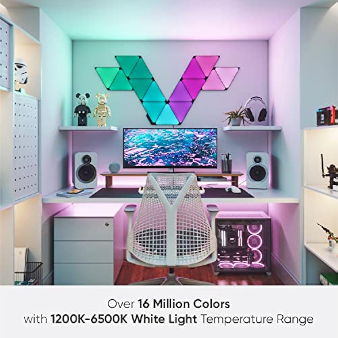 Nanoleaf Shapes Ultra Black Triangle Starter Kit, 9 Smart Light Panels LED RGBW - Modular Wi-Fi Colour Changing Wall Lights, Works with Alexa Google Assistant Apple Homekit, for Room Decor & Gaming