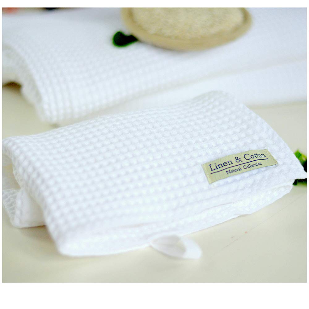 Linen & Cotton Washed Waffle Bath | Hand | Face | Guest | Baby Towel LEILA, 100% Cotton - 50 x 65cm (20''x 26''), White