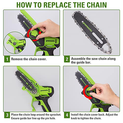 Greenworks 24V Mini Chainsaw 4 Inch (10cm) Cordless Battery Powered Chainsaw Without Battery & Charger,7.8m/s Chain Speed Electric Chainsaw for Tree