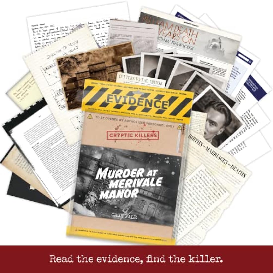 Cryptic Killers Unsolved murder mystery game - Cold Case Files Investigation Detective Evidence & Crime File - individuals, date nights & party games- Murder at Merivale Manor