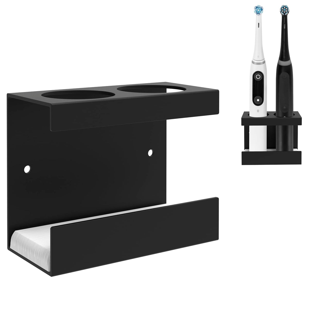 Linkidea Wall Mount Electric Toothbrush Holder for Bathroom, 2 Slots Aluminum Alloy Power Toothbrush Hanger, Self Adhesive Brush Organizer Compatible