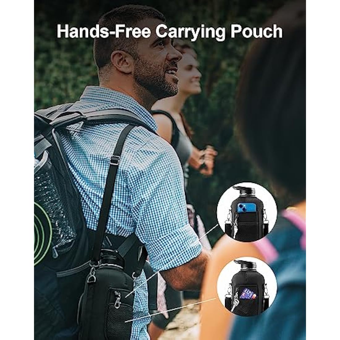 Trebo Insulated Water Bottle 2L, Metal Bottle with Handle Stainless Steel Metal Large Jug Travel Flask with Straw Spout Lid Mug Tumbler Cup with Carry Pouch Keep Cold Hot, Indigo Black