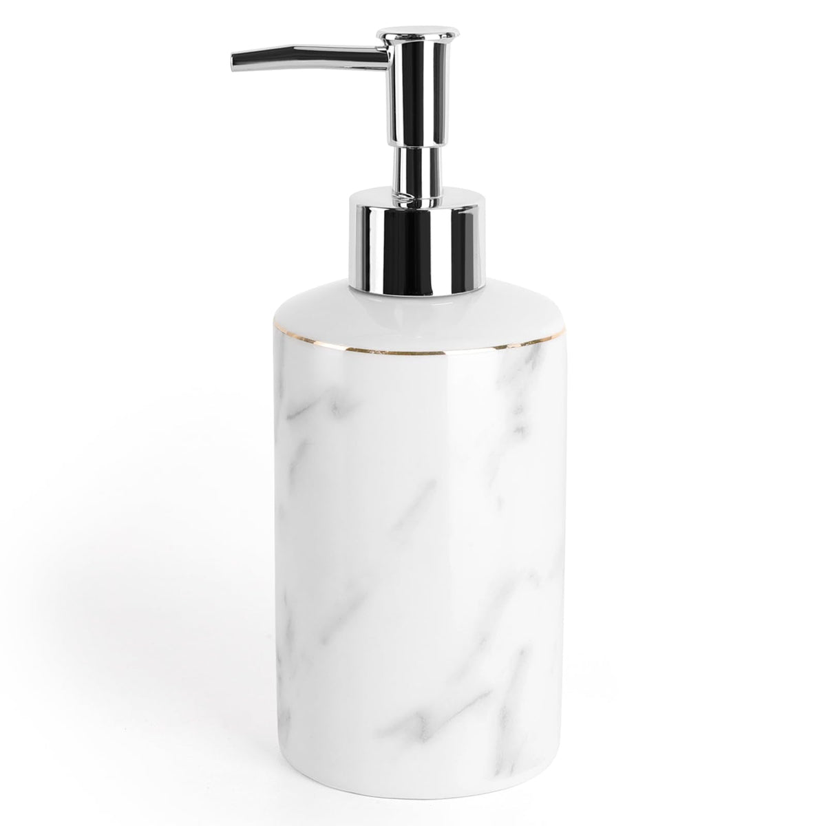 ANTIS'S HOME Ceramic Soap Dispenser for Bathroom & Kitchen ? 370ml Marble Liquid Soap Pump Bottle with Golden Line | Refillable Hand Soap, Lotion,