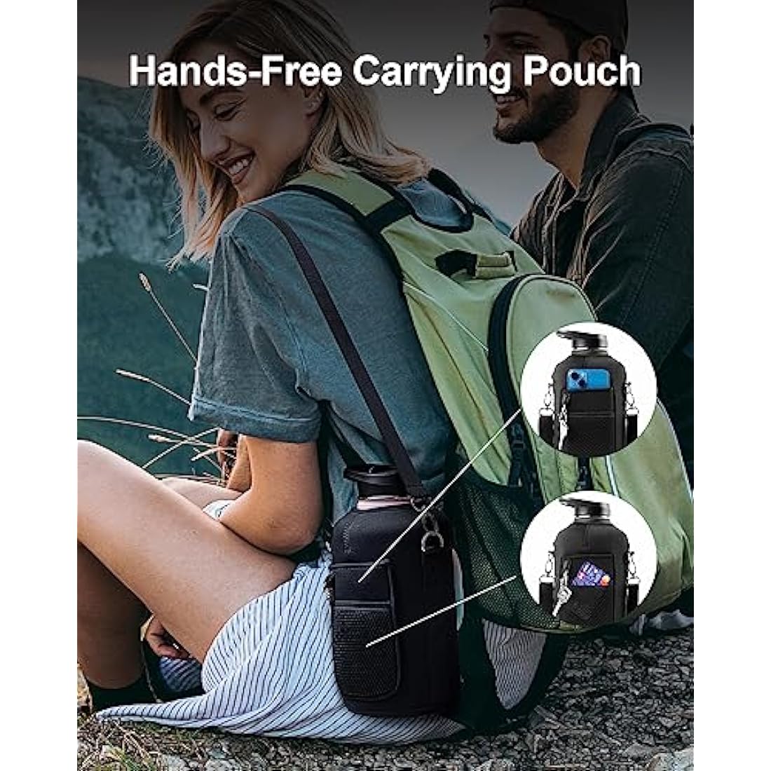 Trebo Insulated Water Bottle 2L, Metal Bottle with Handle Stainless Steel Metal Large Jug Travel Flask with Straw Spout Lid Mug Tumbler Cup with Carry Pouch Keep Cold Hot, Pink