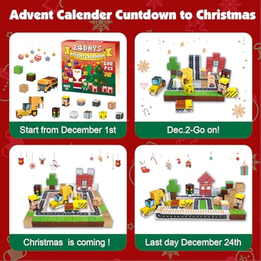 ToyUnited Magnetic Building Blocks, 100PCS Magnetic Blocks Stacking Tiles Cubes Construction Toys STEM Montessori Sensory Toys Gifts for Kids Ages 4 5 6 7 8 9 10 Christmas Advent Calendar