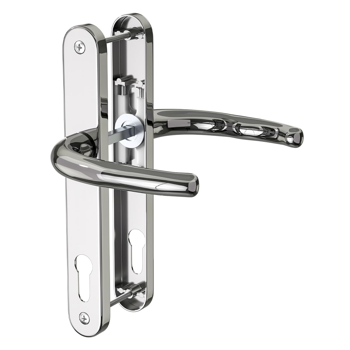 Bwintech 1 Set Polished Chrome UPVC Door Handle Set Stainless Steels 304, 92mm Backset, 210mm Screw Hole Distance, 243mm Plate Length Front Door