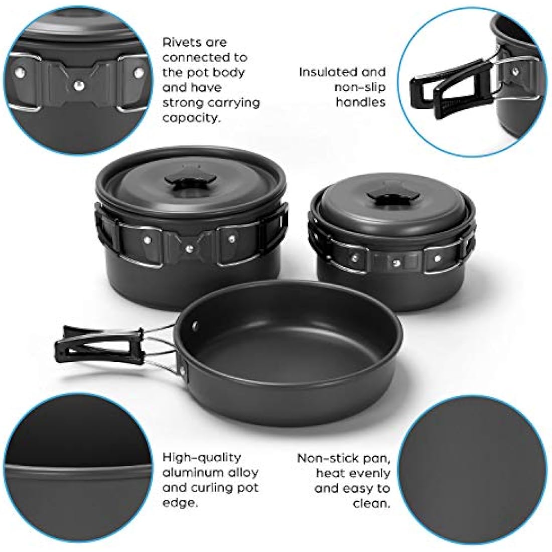 Odoland Camping Cookware Set with Pots and Frying Pan Cup Plates Folding Cutlery Gavette for 1-2 People Lightweight and Compact for Camping Trekking Picnic Hiking