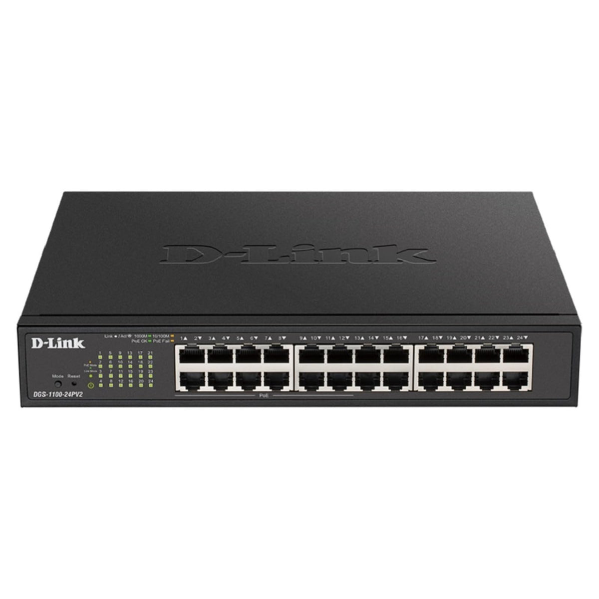 D-Link DGS-1100-24PV2 - 24-Port Gigabit PoE Smart Managed Switch with 12 PoE Ports, 100W PoE power budget, 802.3af/at, VLAN support, layer 2 features,