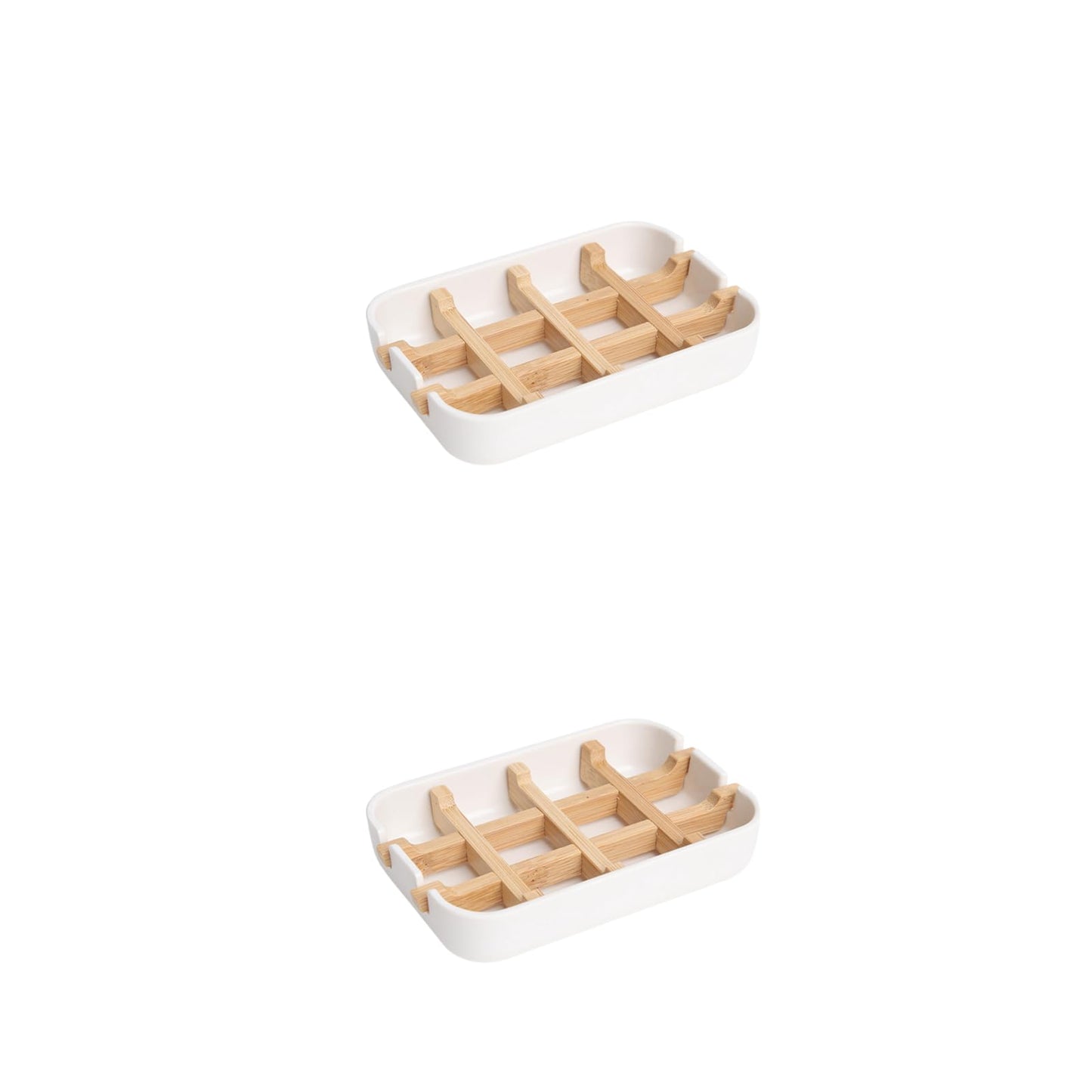 Bamboo Soap Holder and Soap Dish Combination for Bathroom Bar Soap Holder Sink Deck Bathtub Shower Tray?2pcs-White?