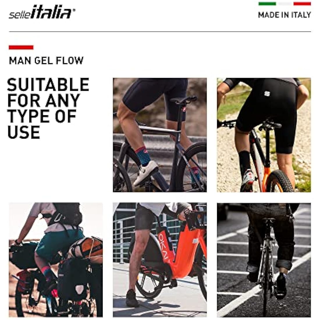 Selle Italia - Man Gel Flow Road Bike Saddle, Rail Manganese Tube Ø7, Road Saddle Gran Turismo Fiber-tek Comfort Gel, Shock Absorber