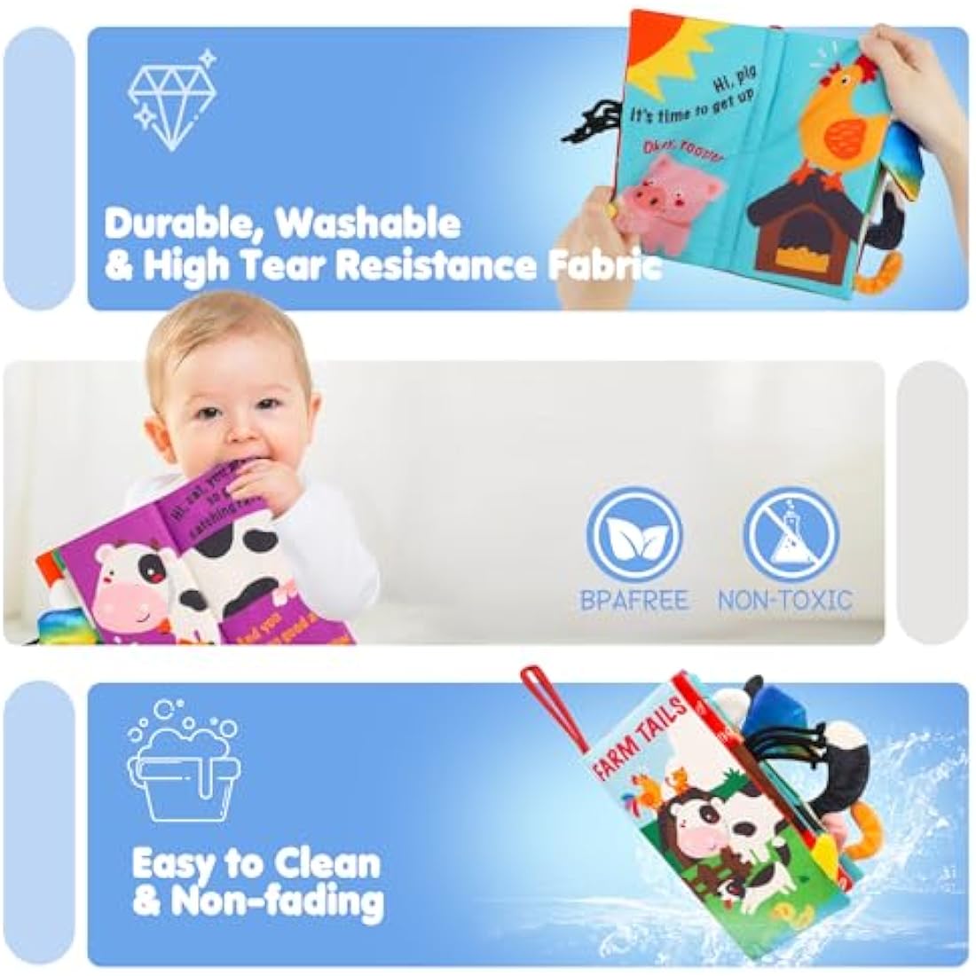 beiens Baby Books Toys, Sensory Books Touch and Feel Crinkle Cloth Books for Babies, Baby Essentials for Newborn, Car Seat Toys Gifts for 0 3 6 12 Months