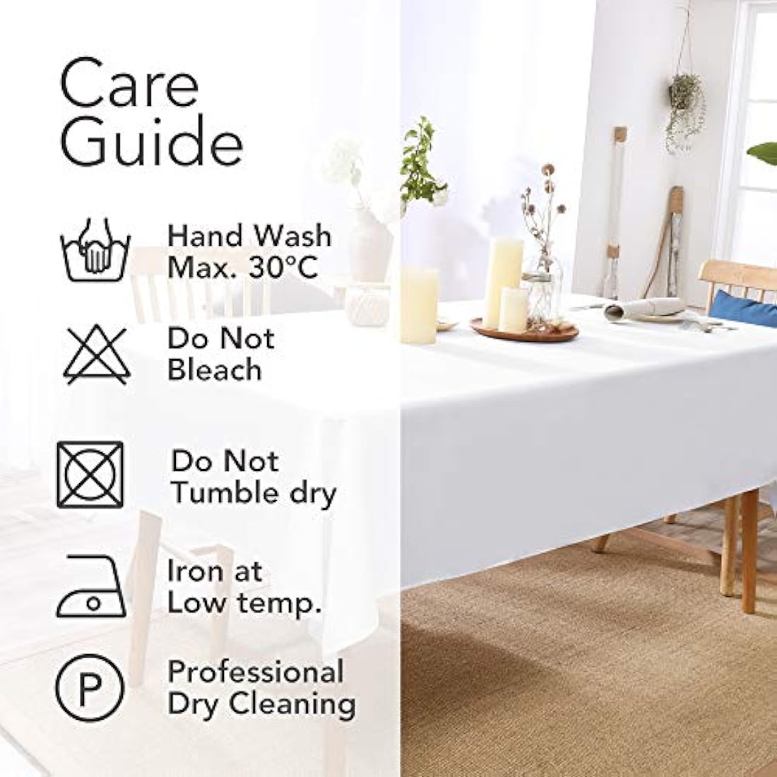 Deconovo Oxford Decorative Tablecloth Wipeable Plain Rectangle Tablecloth for Party 137x200cm(54x79in) White