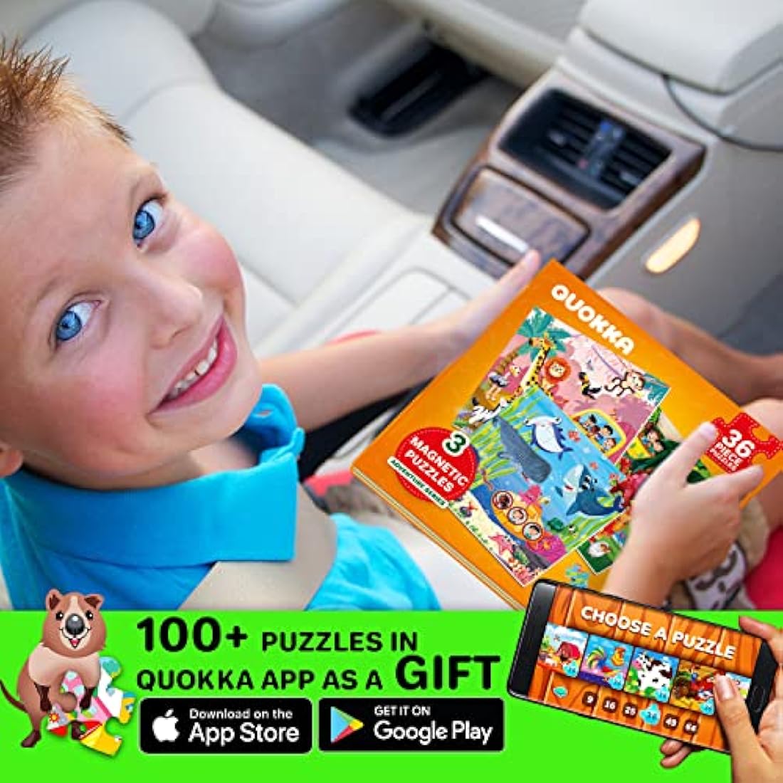 QUOKKA Magnetic Puzzles for 2 3 Year Olds - Travel Games for Kids Age 4 5 - Travel Toys for Toddlers on Plane Car Ride - 36 pc Jigsaw Animal Games For 3 year olds - Plane Activities For Kids