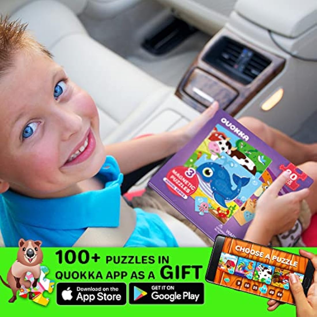 QUOKKA Magnetic Puzzles for 2 3 Year Olds - Travel Games for Kids Age 4 5 - Travel Toys for Toddlers on Plane Car Ride - 20 Pieces Jigsaw Games For 3 year olds - Plane Activities For Kids