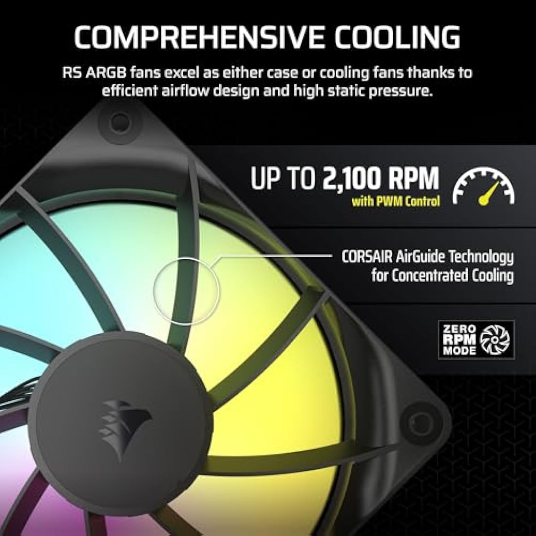 Corsair RS120 ARGB 120mm PWM Fans – Daisy-Chain Connection – Low-Noise – Magnetic Dome Bearing – Triple Pack – Black