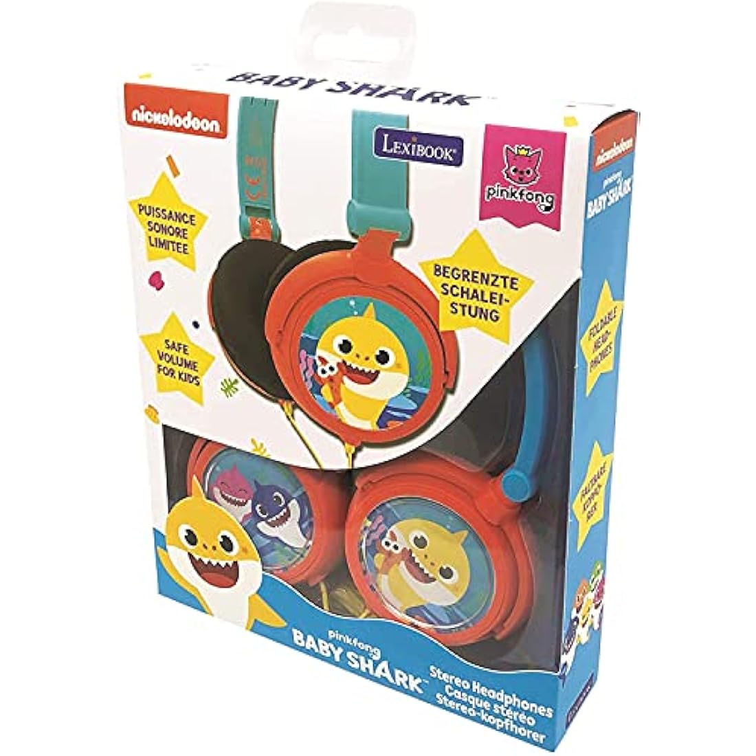 LEXIBOOK, Baby Shark, Stereo Headphones, kids safe volume, foldable and adjustable, blue/orange, HP015BS