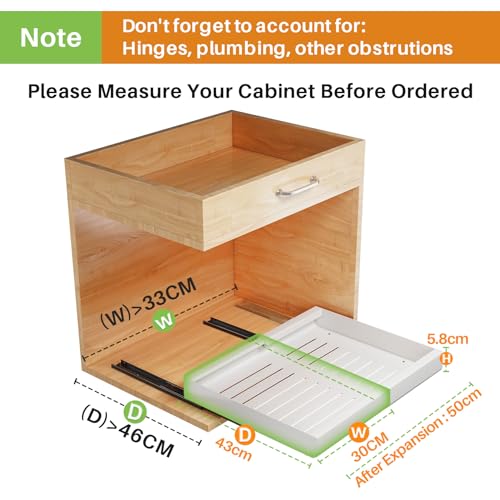 Kitstorack Pull Out Cabinet Organizer, Extendable Slide Out Drawer Storage Shelves for Kitchen Cupboard with Adhesive Film, Roll-Out Sliding Drawer