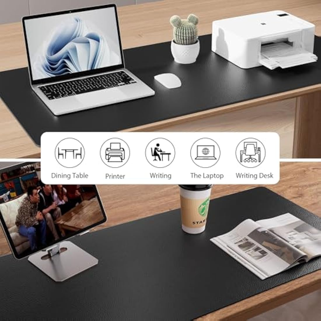 Leather Desk Pad Protector,Mouse Pad,Office Desk Mat,Non-Slip PU Leather Desk Blotter,Laptop Desk Pad,Waterproof Desk Writing Pad for Office and Home (91cm x 43cm, Black)