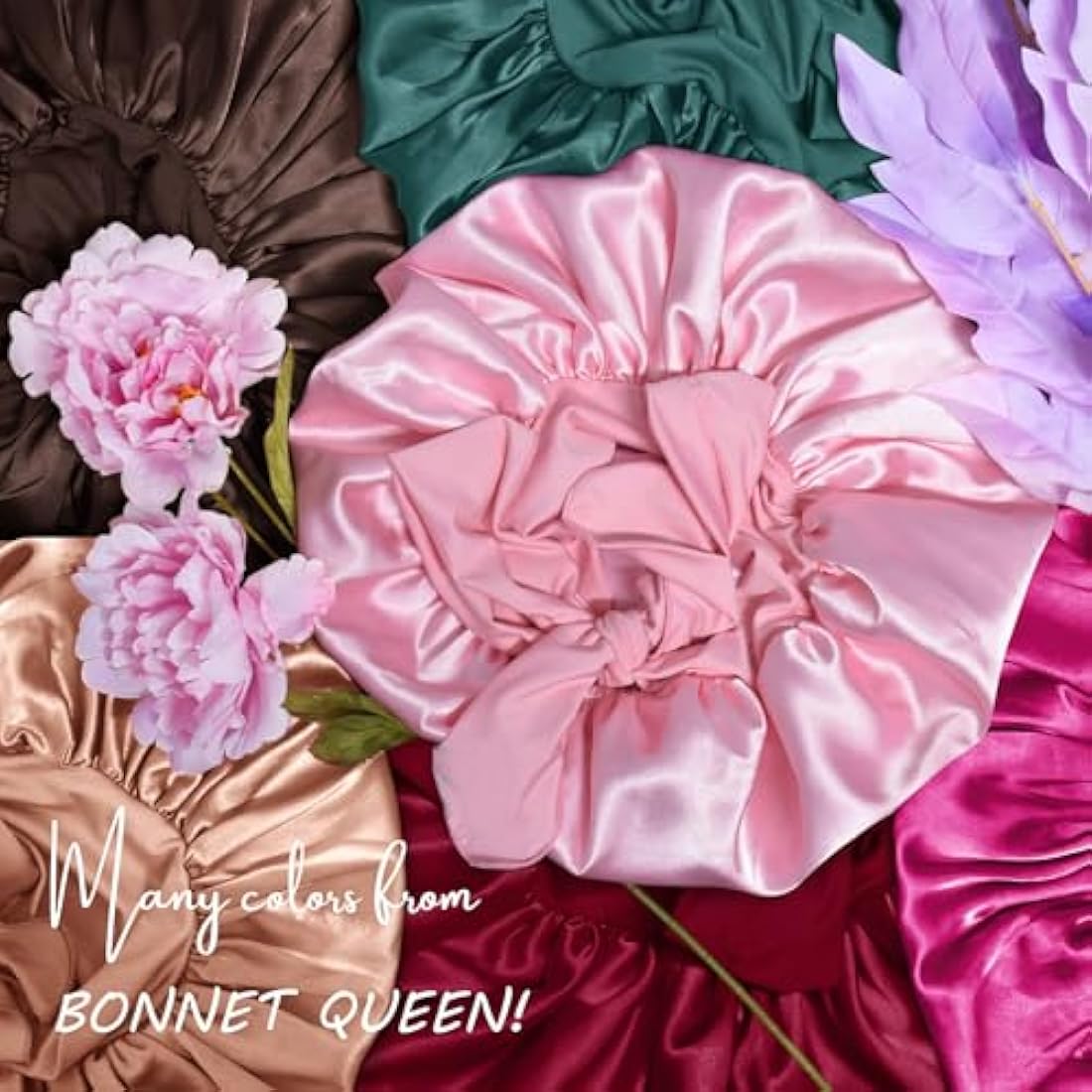 BONNET QUEEN Silk Bonnet for Sleeping for Curly Hair, Satin Bonnet Hair Wrap for Women & Men, Adjustable Silk Scarf Night Cap with Tie Band, Pink
