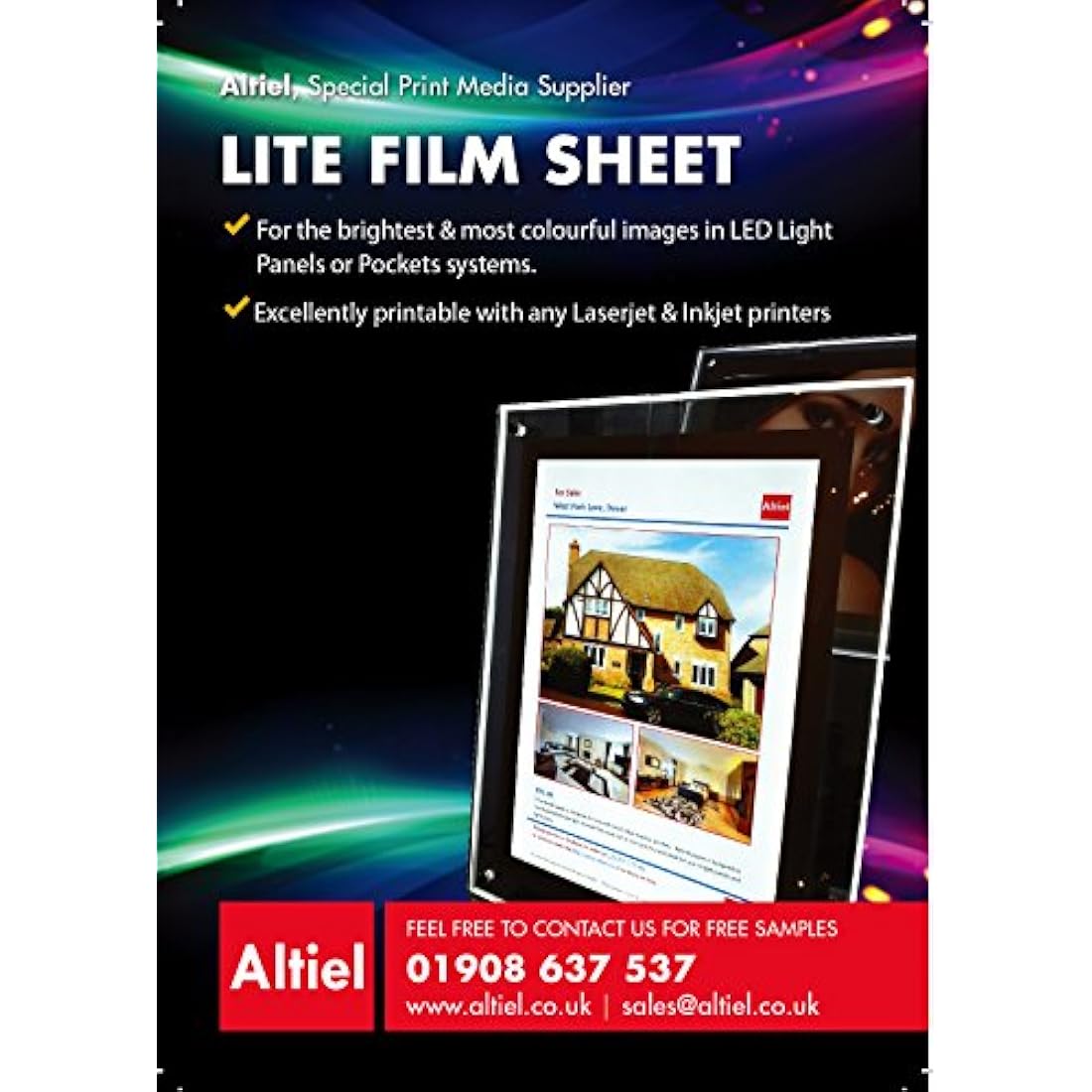 RTL49 - A4 x 50 Sheets of Back Lite Film for Any Inkjet & Laser Printers or Laser Copiers. Back lit Paper Sheet for LED Pocket Displays or LED Lightboxes. Backlit Film for LED Window Displays.